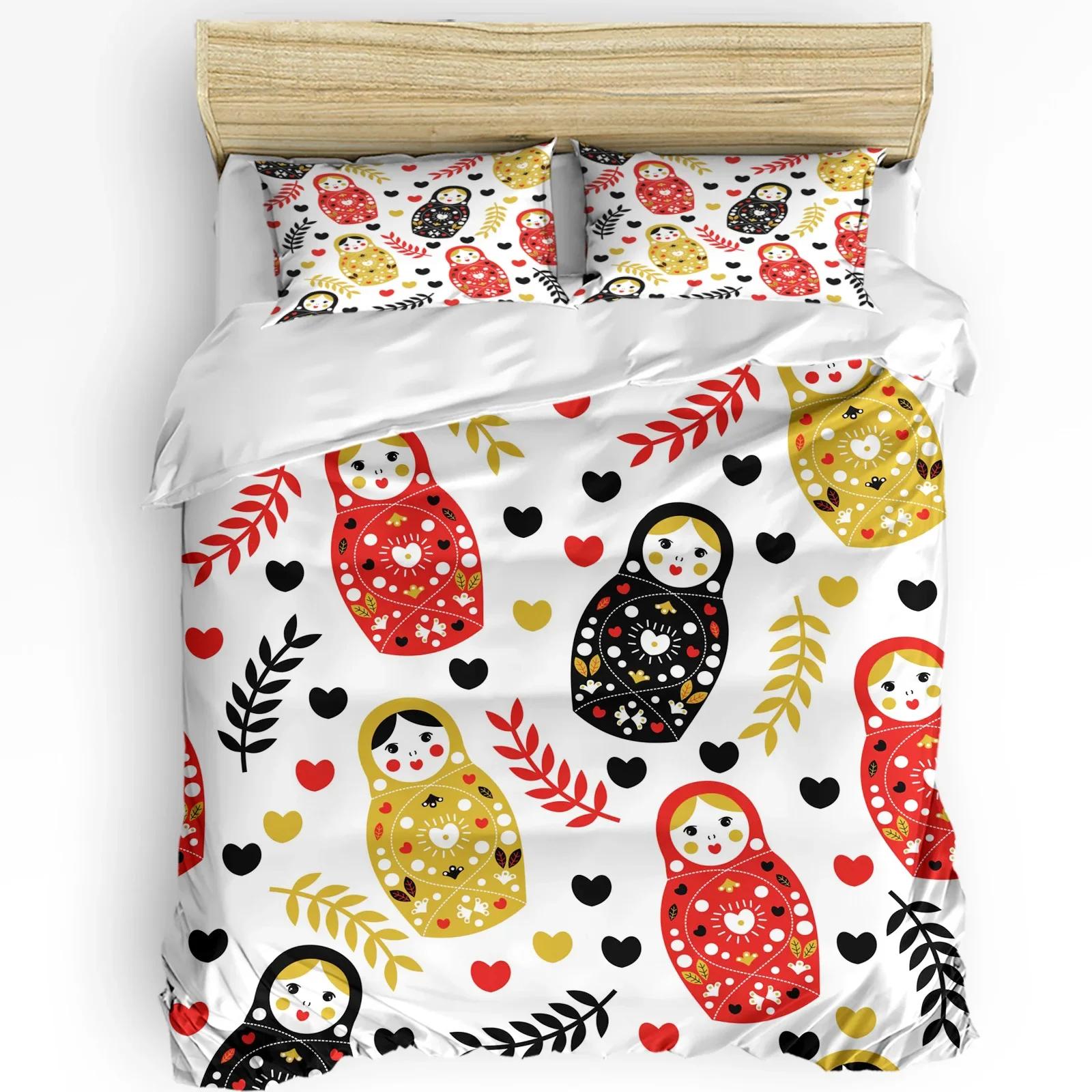 Russian Doll Heart Leaves Printed Comfort Duvet Cover Pillow Case Home Textile Quilt Cover Boy Kid Teen Girl 3pcs Be